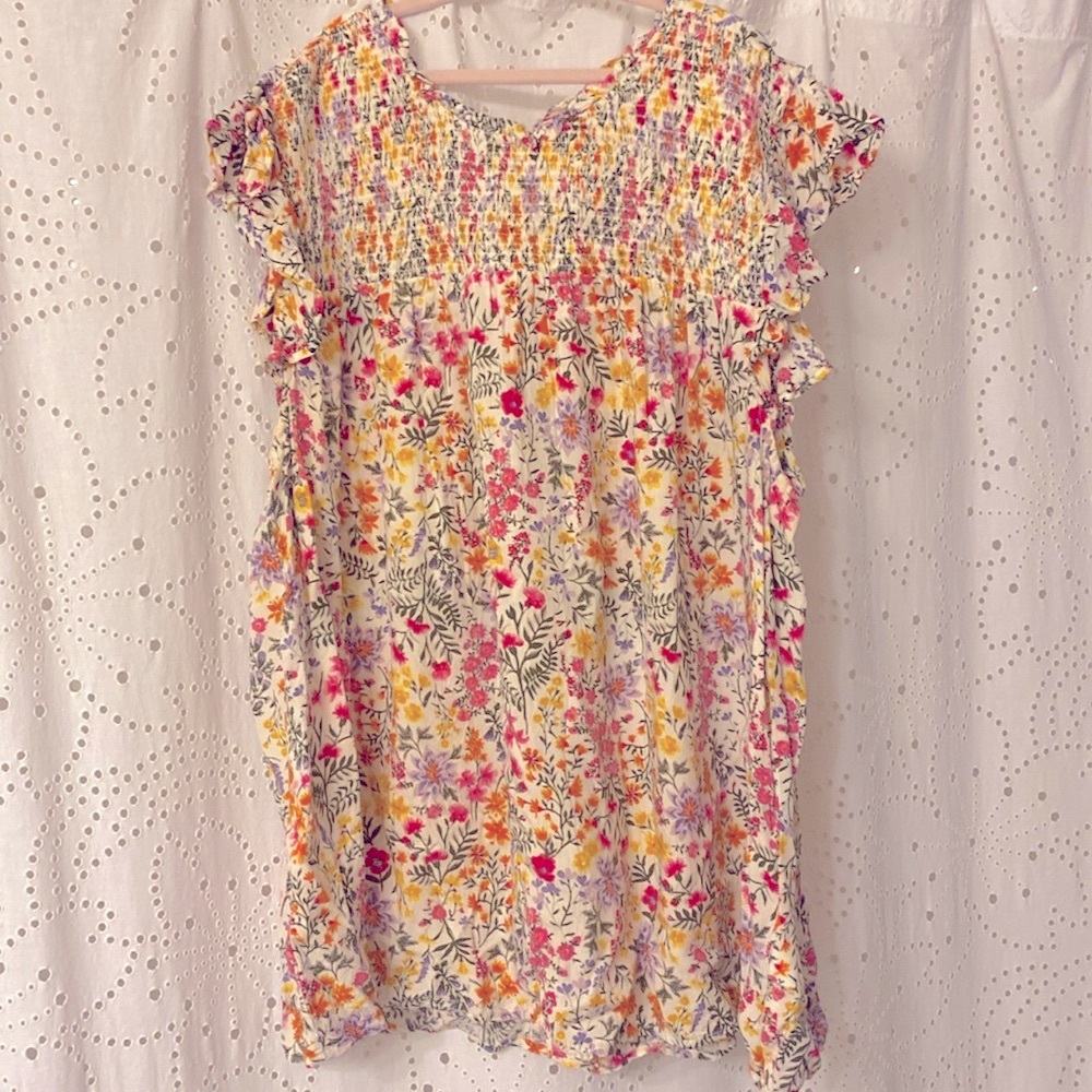 Spring Floral Ruffled Sleeve Top